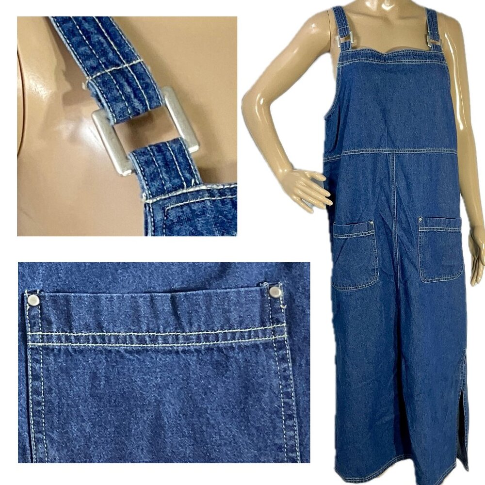 Premier International Size Med Denim Maxi Dress Silver Vintage 100% Cotton